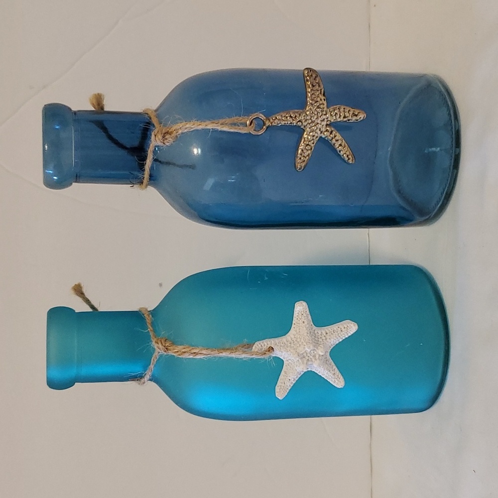 Two Nautical Beach Glass Jars